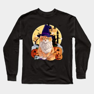 Maine Coon Cat Cute Witch Halloween Pumpkin Long Sleeve T-Shirt